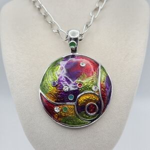Colorful Enamel Abstract Pendant Necklace